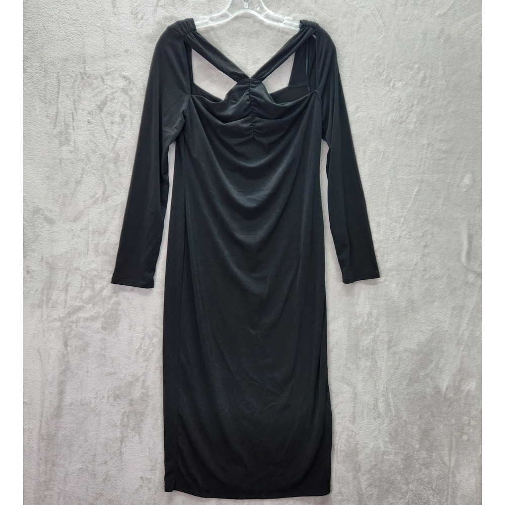 ASTR The Label Dress Womens XL Black Long Sleeve Ruched Midi Made USA Elegant